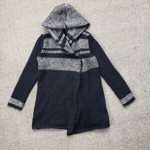 Kial Hooded Open Front Assymetric Sweater Women's Small Black Gray